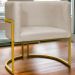 Poltrona Decorativa Para Sala Recepção Manicure Escritório Luna Suede Bege Base de Ferro Dourado