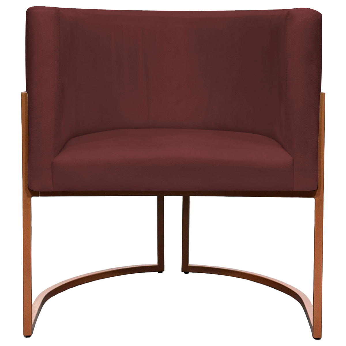 Poltrona Decorativa Para Sala Recepção Manicure Escritório Luna Suede Bordô Base de Ferro Bronze
