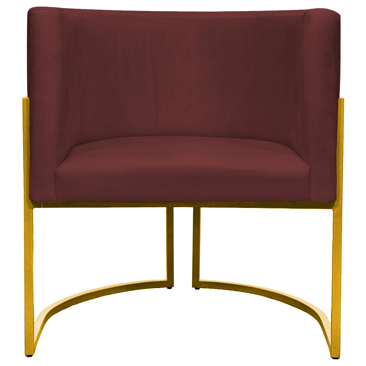 Poltrona Decorativa Para Sala Recepção Manicure Escritório Luna Suede Bordô Base de Ferro Dourado