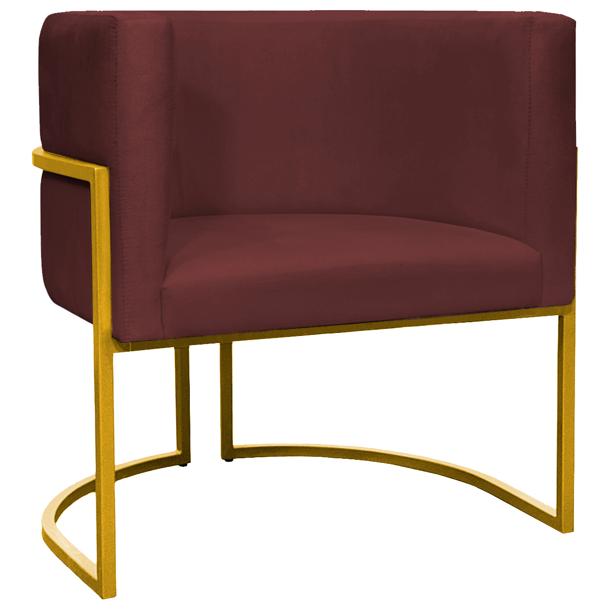 Poltrona Decorativa Para Sala Recepção Manicure Escritório Luna Suede Bordô Base de Ferro Dourado