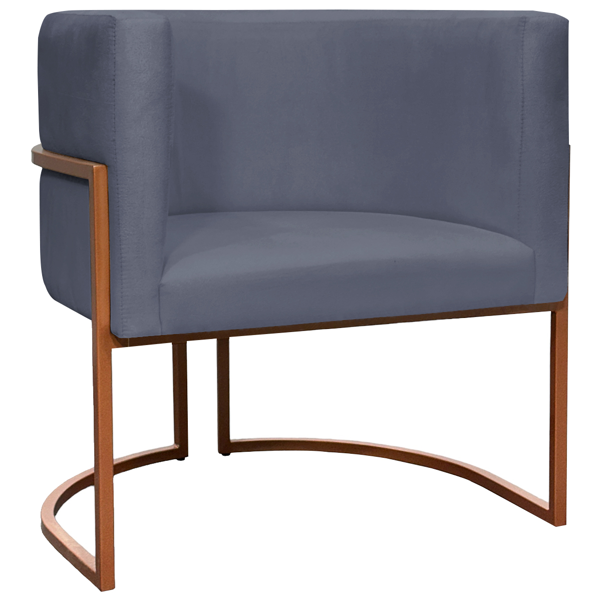 Poltrona Decorativa Para Sala Recepção Manicure Escritório Luna Suede Cinza Base de Ferro Bronze