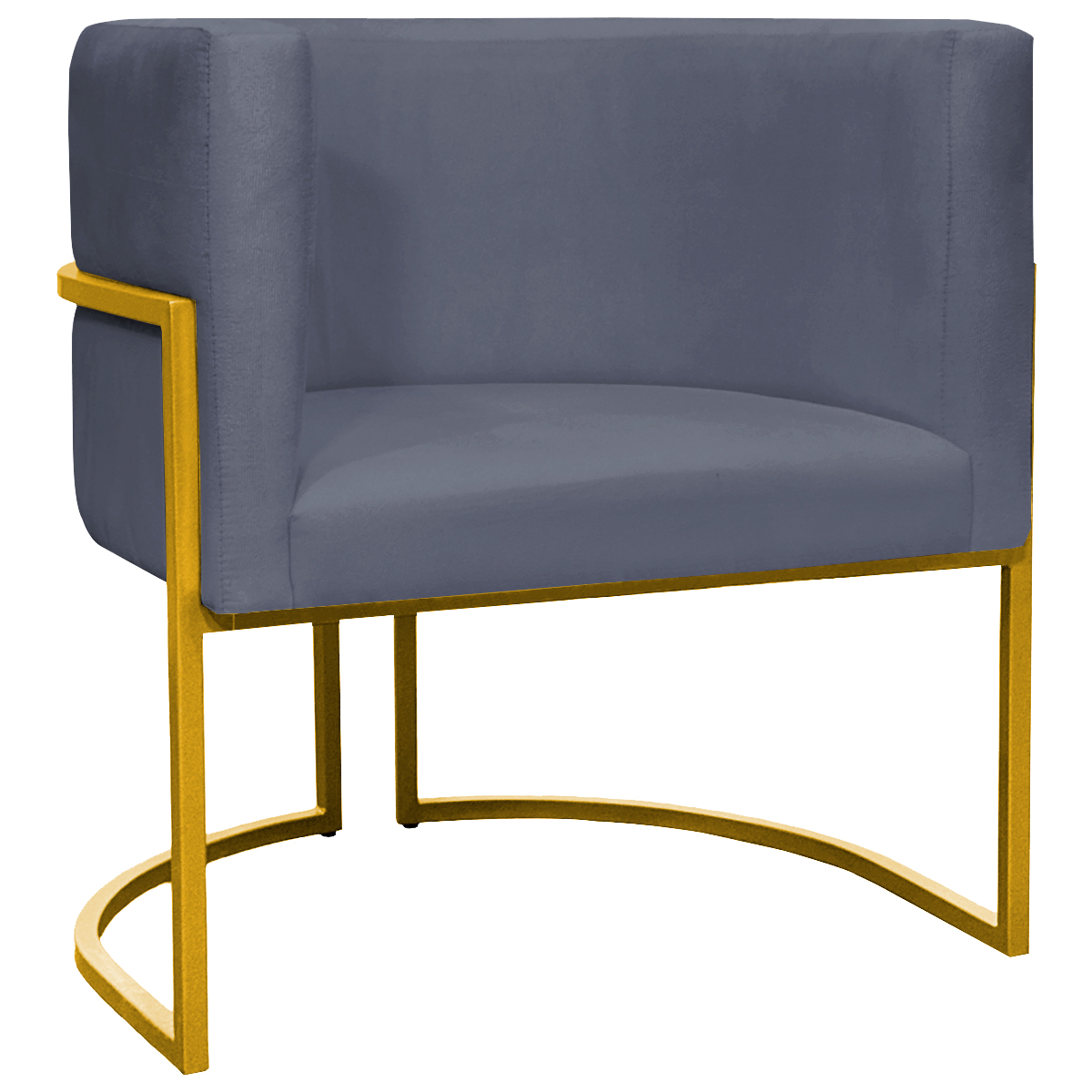 Poltrona Decorativa Para Sala Recepção Manicure Escritório Luna Suede Cinza Base de Ferro Dourado