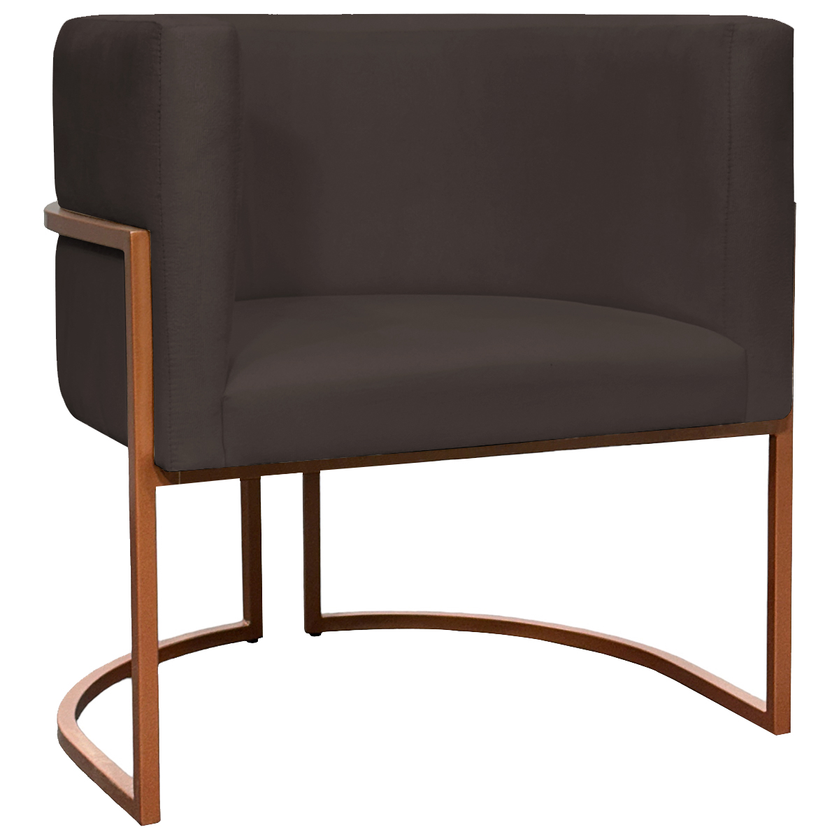 Poltrona Decorativa Para Sala Recepção Manicure Escritório Luna Suede Marrom Base de Ferro Bronze
