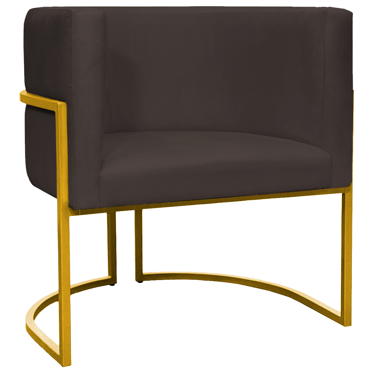 Poltrona Decorativa Para Sala Recepção Manicure Escritório Luna Suede Marrom Base de Ferro Dourado