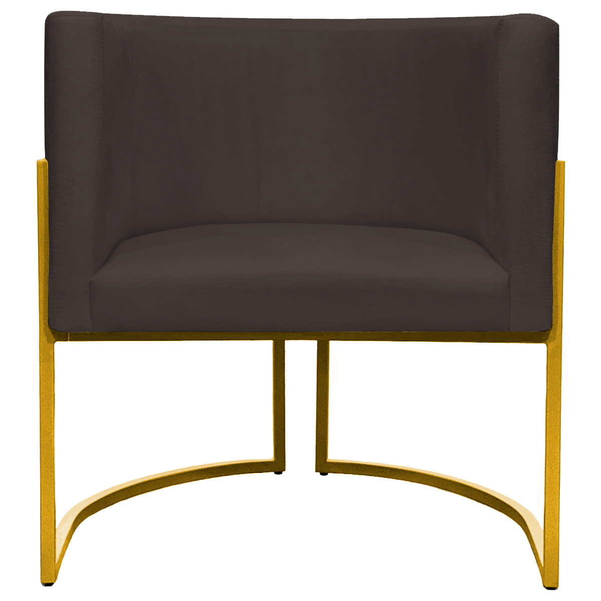 Poltrona Decorativa Para Sala Recepção Manicure Escritório Luna Suede Marrom Base de Ferro Dourado