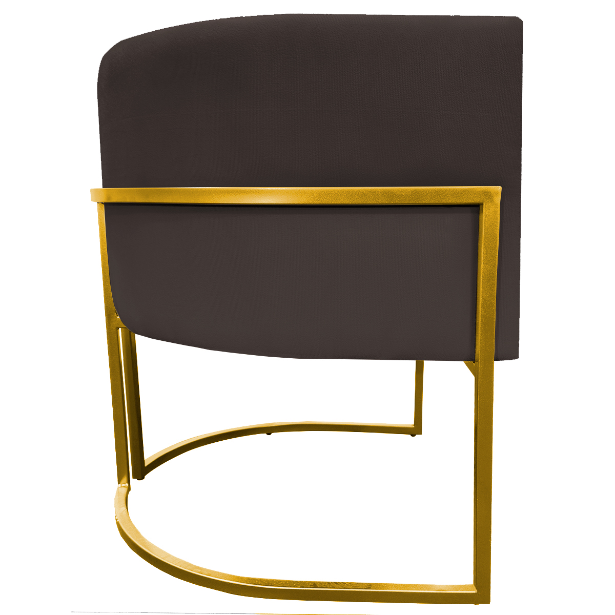 Poltrona Decorativa Para Sala Recepção Manicure Escritório Luna Suede Marrom Base de Ferro Dourado