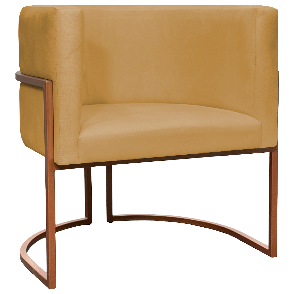 Poltrona Decorativa Para Sala Recepção Manicure Escritório Luna Suede Mostarda Base de Ferro Bronze