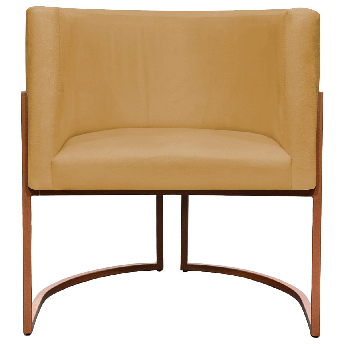 Poltrona Decorativa Para Sala Recepção Manicure Escritório Luna Suede Mostarda Base de Ferro Bronze