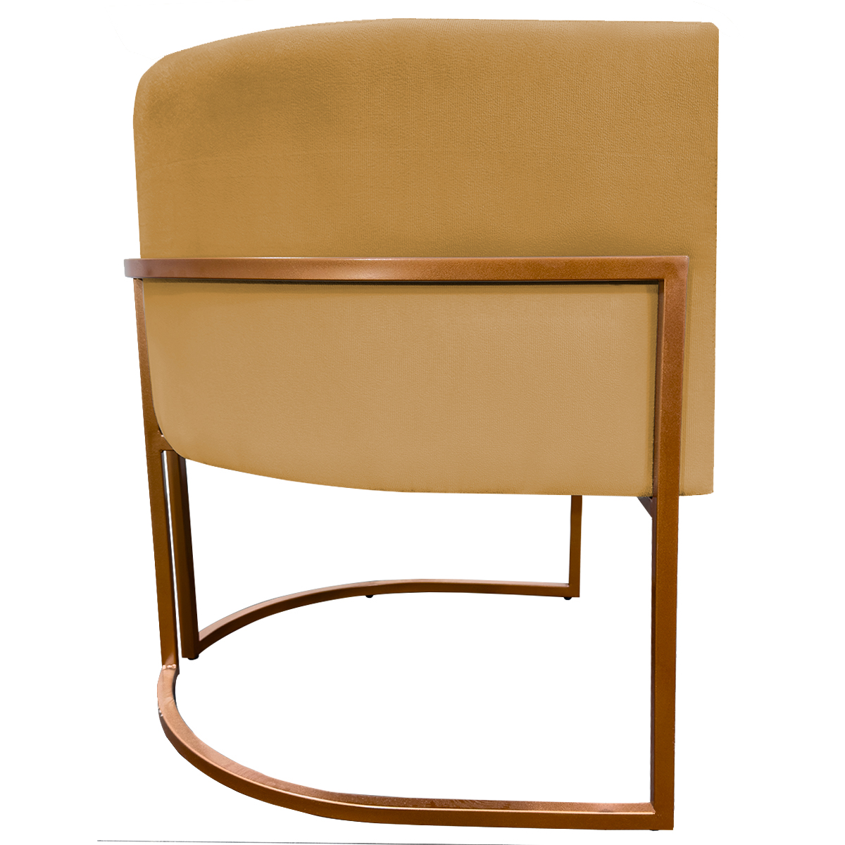 Poltrona Decorativa Para Sala Recepção Manicure Escritório Luna Suede Mostarda Base de Ferro Bronze