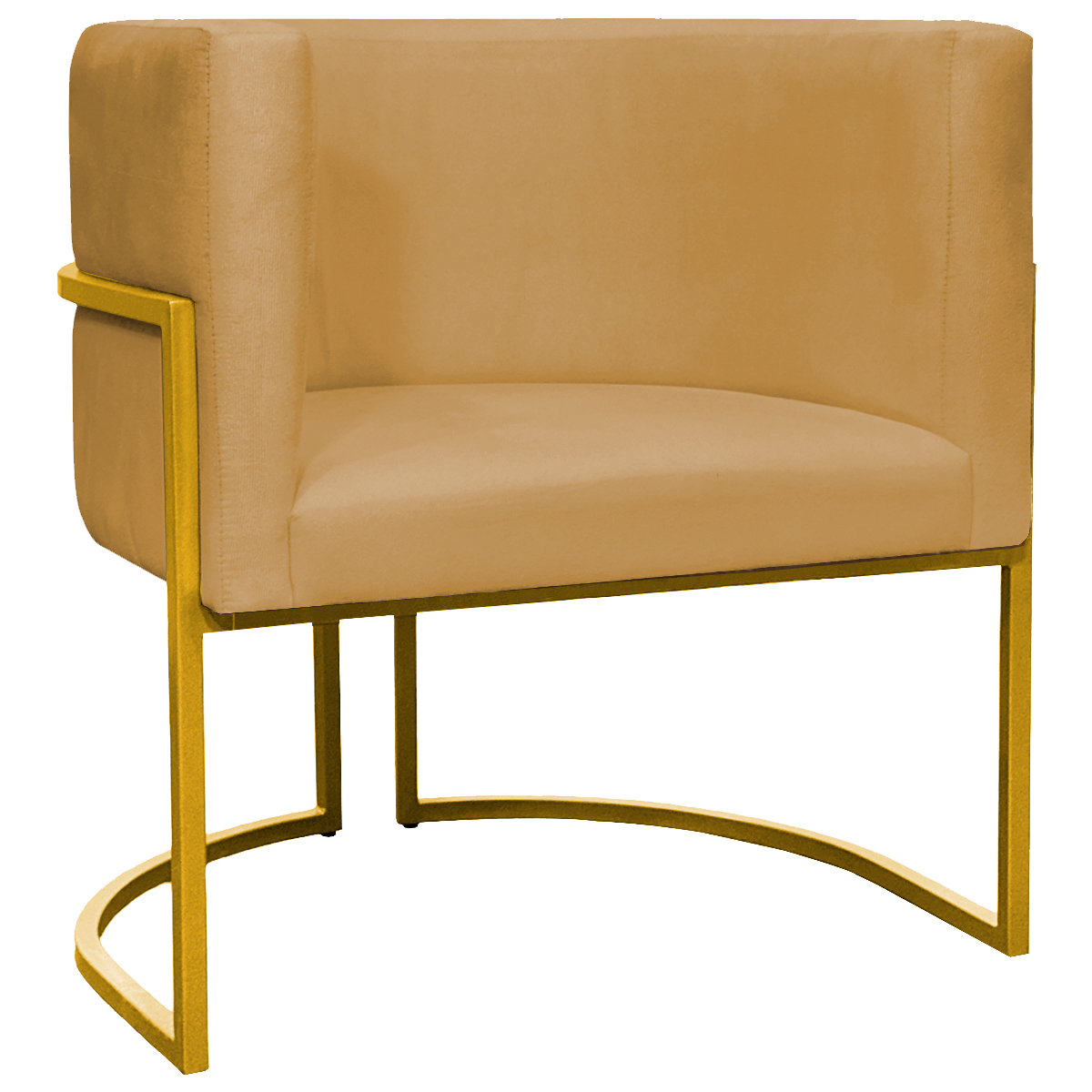 Poltrona Decorativa Para Sala Recepção Manicure Escritório Luna Suede Mostarda Base de Ferro Dourado