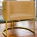 Poltrona Decorativa Para Sala Recepção Manicure Escritório Luna Suede Mostarda Base de Ferro Dourado