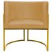Poltrona Decorativa Para Sala Recepção Manicure Escritório Luna Suede Mostarda Base de Ferro Dourado