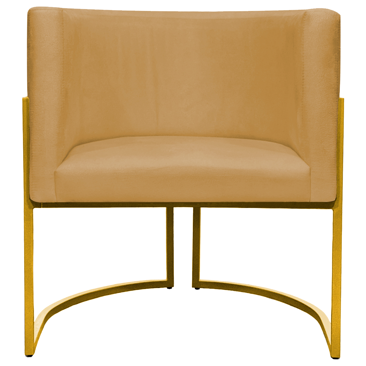 Poltrona Decorativa Para Sala Recepção Manicure Escritório Luna Suede Mostarda Base de Ferro Dourado