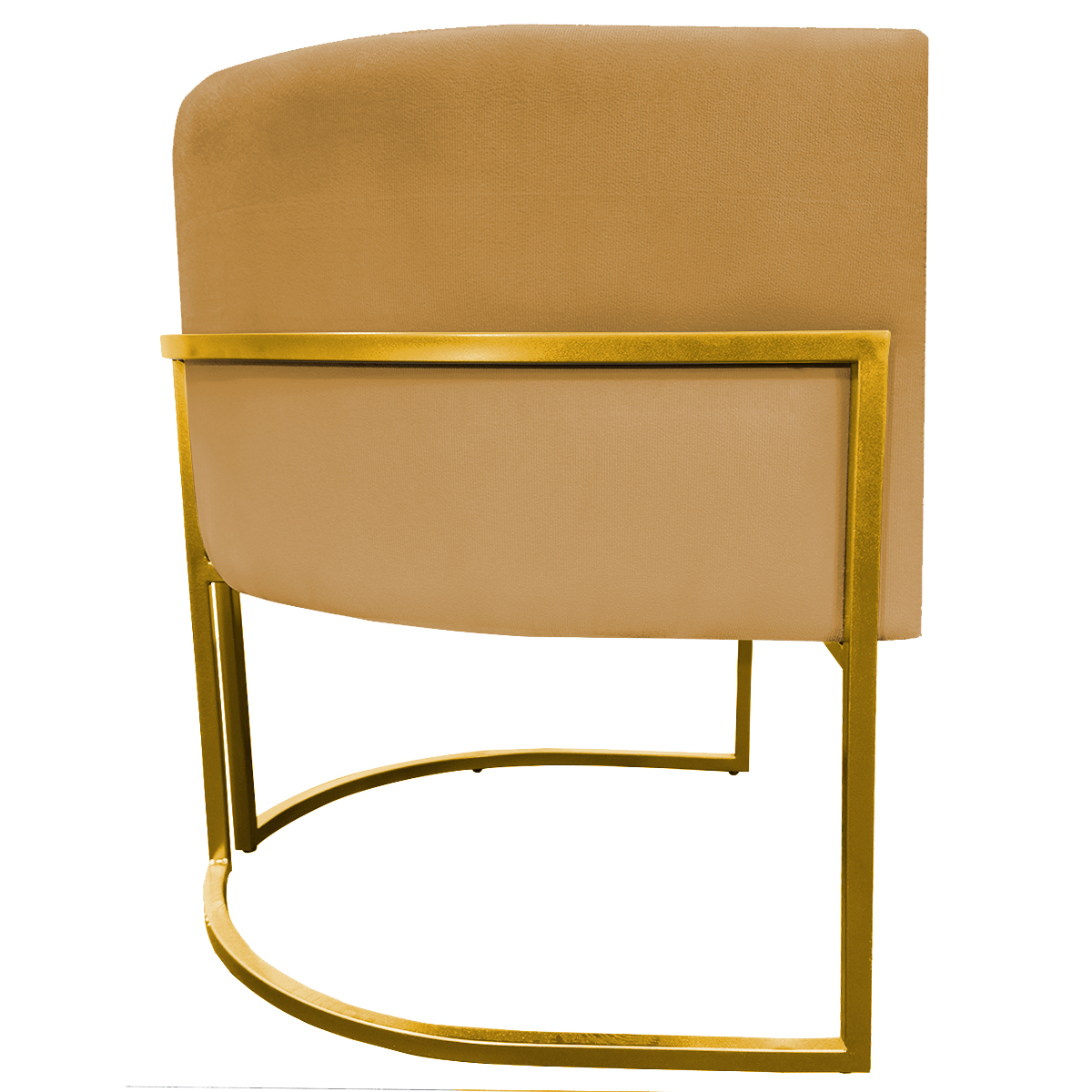 Poltrona Decorativa Para Sala Recepção Manicure Escritório Luna Suede Mostarda Base de Ferro Dourado