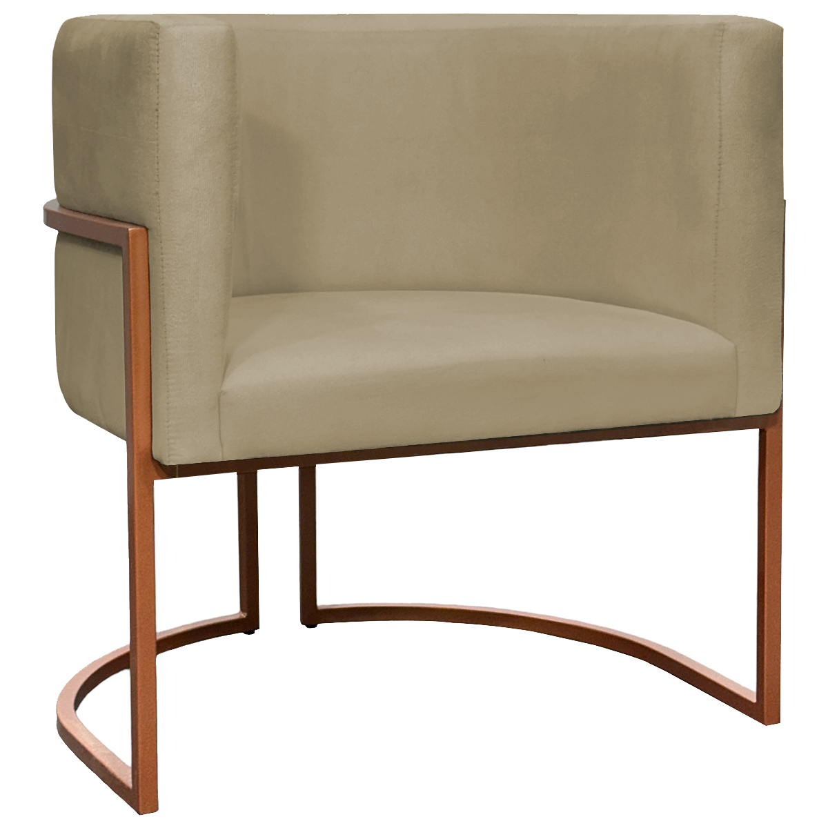 Poltrona Decorativa Para Sala Recepção Manicure Escritório Luna Suede Nude Base de Ferro Bronze