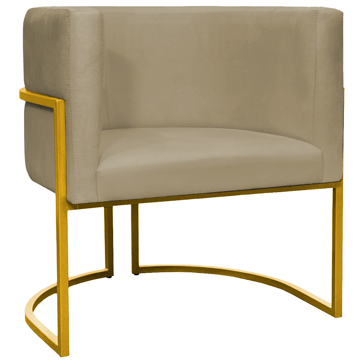 Poltrona Decorativa Para Sala Recepção Manicure Escritório Luna Suede Nude Base de Ferro Dourado