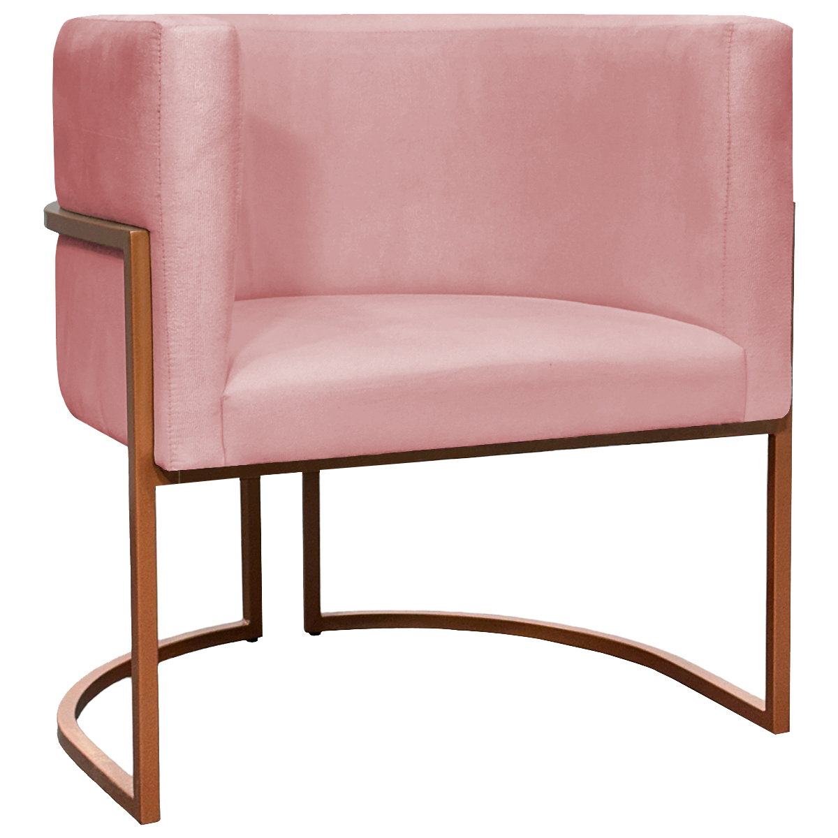 Poltrona Decorativa Para Sala Recepção Manicure Escritório Luna Suede Rosê Base de Ferro Bronze