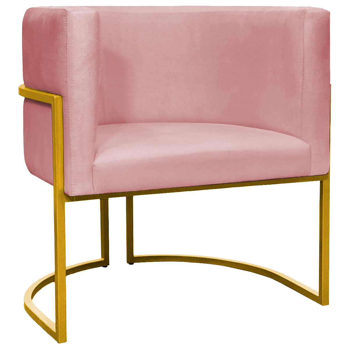 Poltrona Decorativa Para Sala Recepção Manicure Escritório Luna Suede Rosê Base de Ferro Dourado