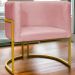 Poltrona Decorativa Para Sala Recepção Manicure Escritório Luna Suede Rosê Base de Ferro Dourado