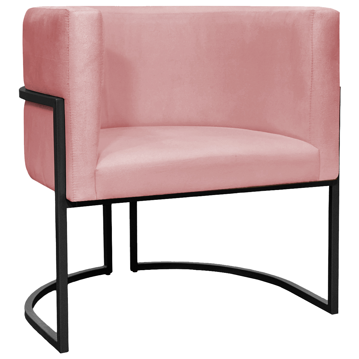 Poltrona Decorativa Para Sala Recepção Manicure Escritório Luna Suede Rosê Base de Ferro Preto