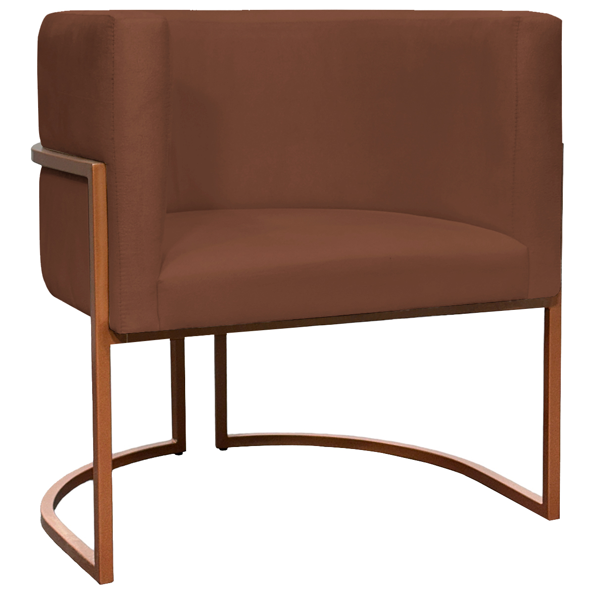 Poltrona Decorativa Para Sala Recepção Manicure Escritório Luna Suede Terracota Base de Ferro Bronze