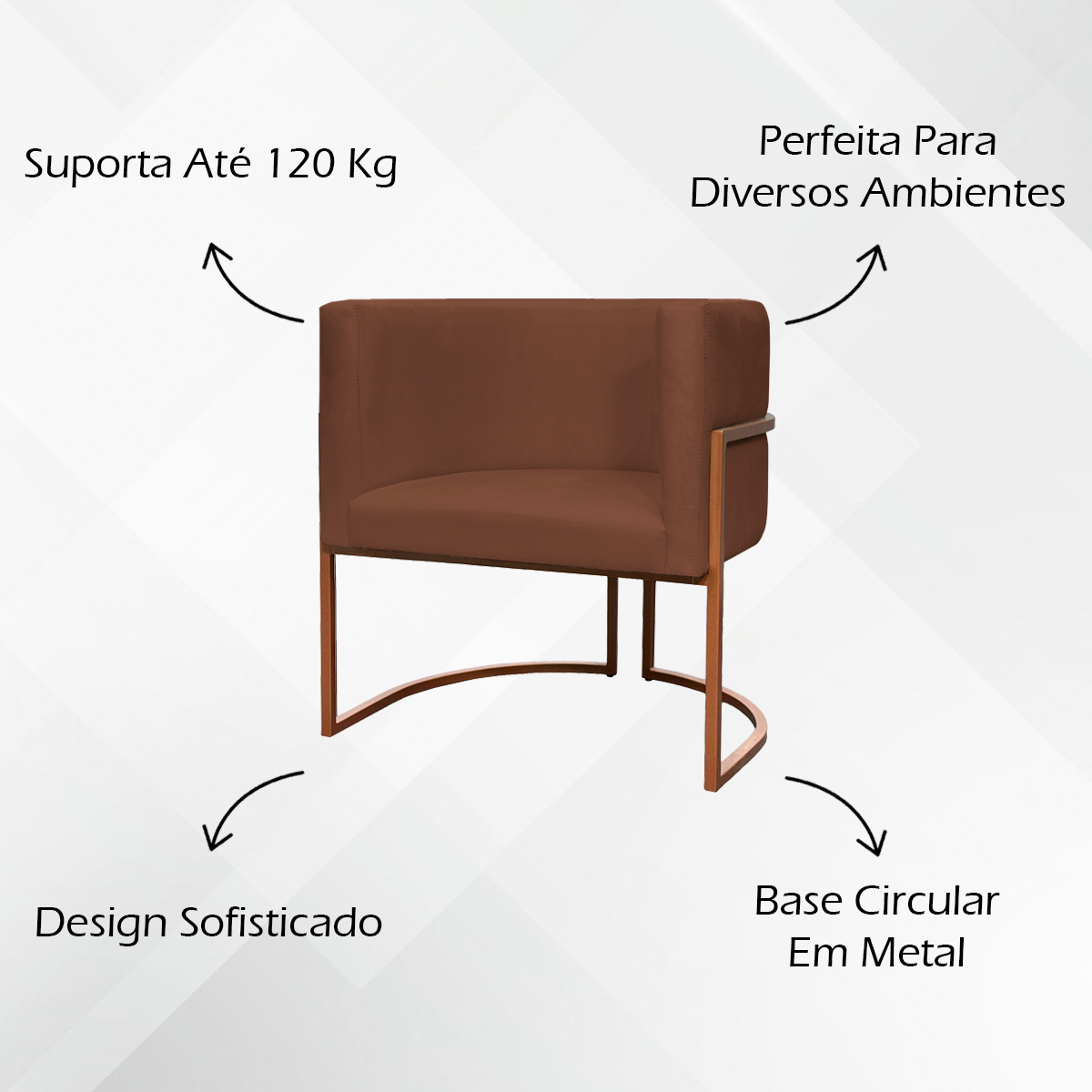 Poltrona Decorativa Para Sala Recepção Manicure Escritório Luna Suede Terracota Base de Ferro Bronze