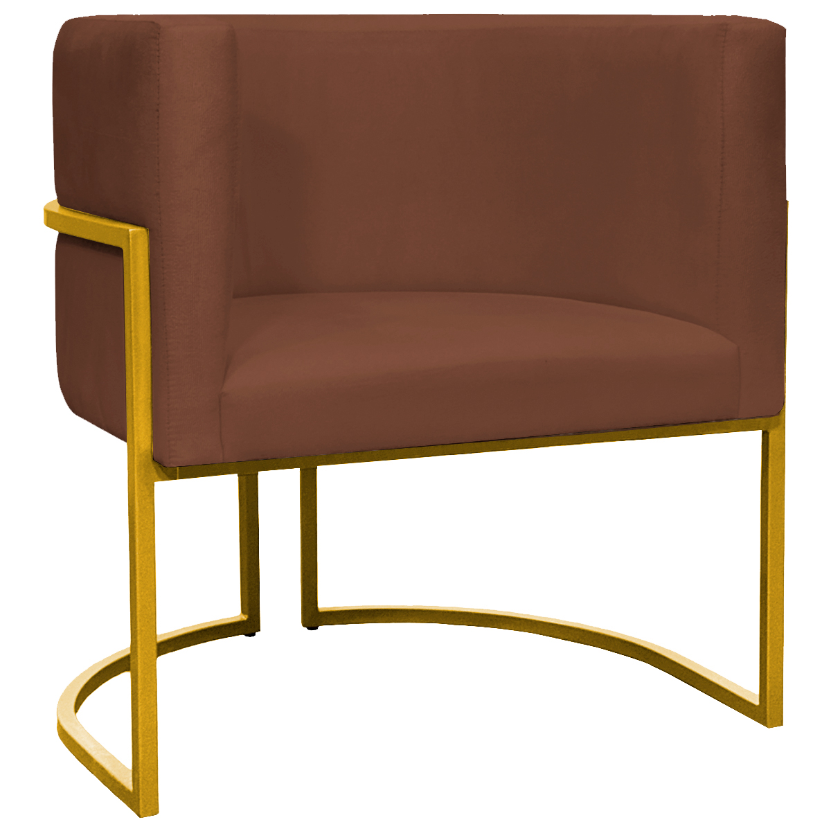 Poltrona Decorativa Para Sala Recepção Manicure Escritório Luna Suede Terracota Base de Ferro Dourado