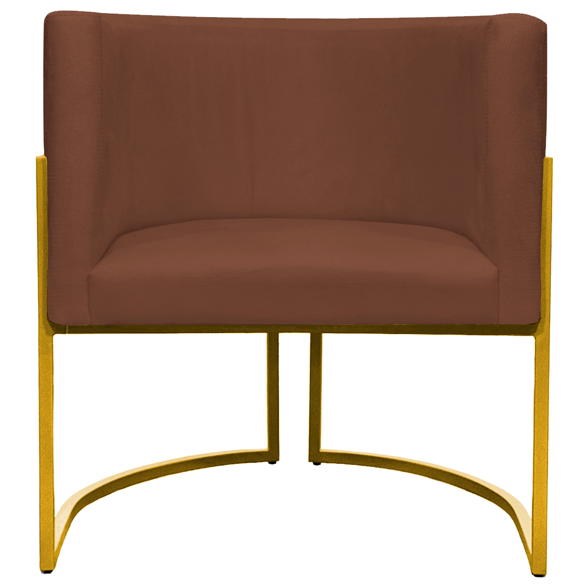Poltrona Decorativa Para Sala Recepção Manicure Escritório Luna Suede Terracota Base de Ferro Dourado