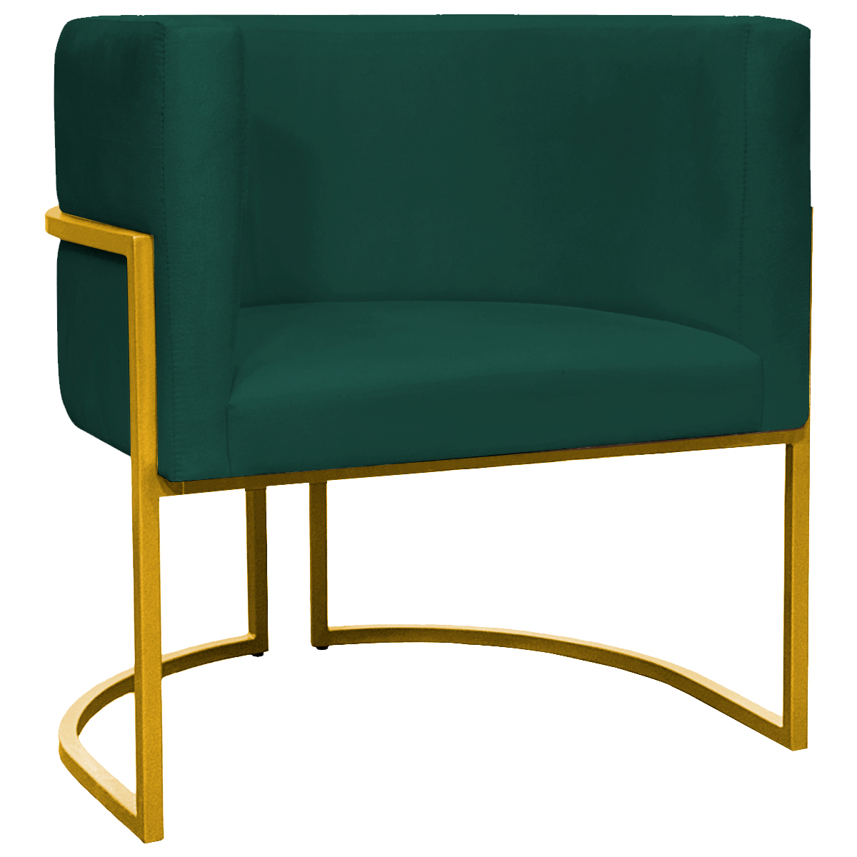 Poltrona Decorativa Para Sala Recepção Manicure Escritório Luna Suede Verde Base de Ferro Dourado