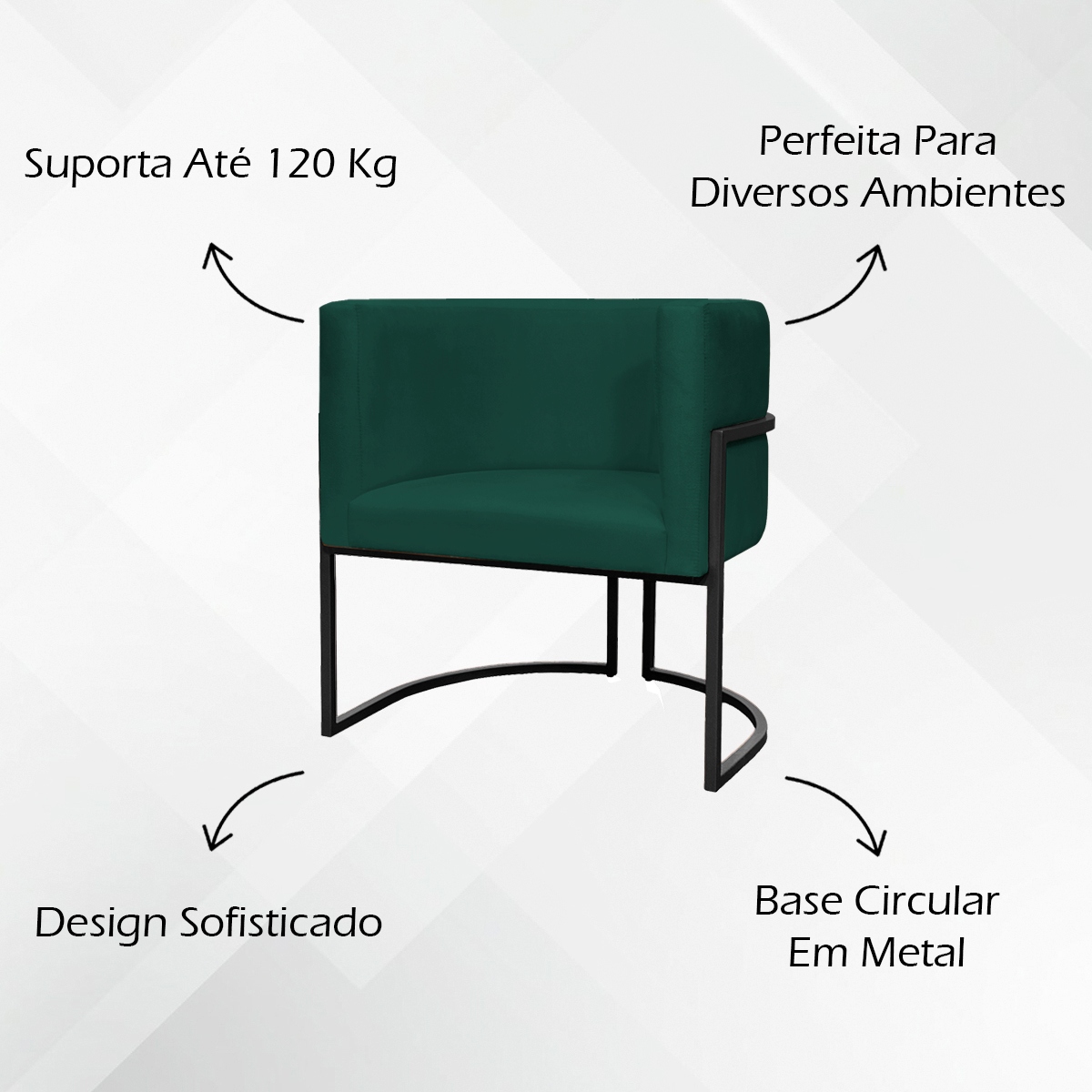 Poltrona Decorativa Para Sala Recepção Manicure Escritório Luna Suede Verde Base de Ferro Preto