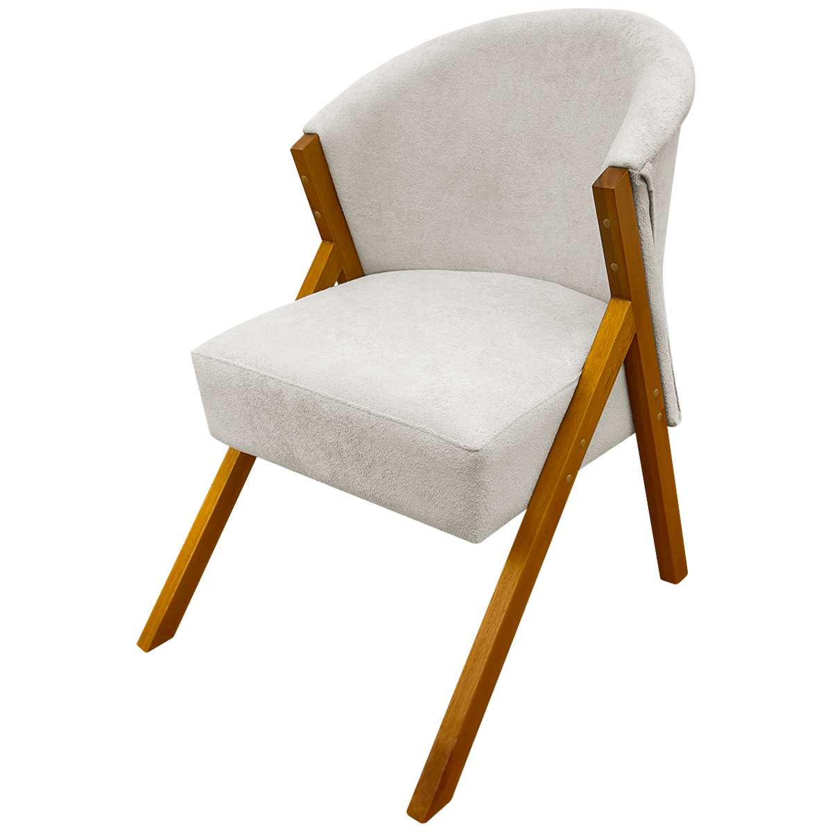 Poltrona Decorativa Para Sala Recepção You Bouclé Premium Bege Braça Amadeirada