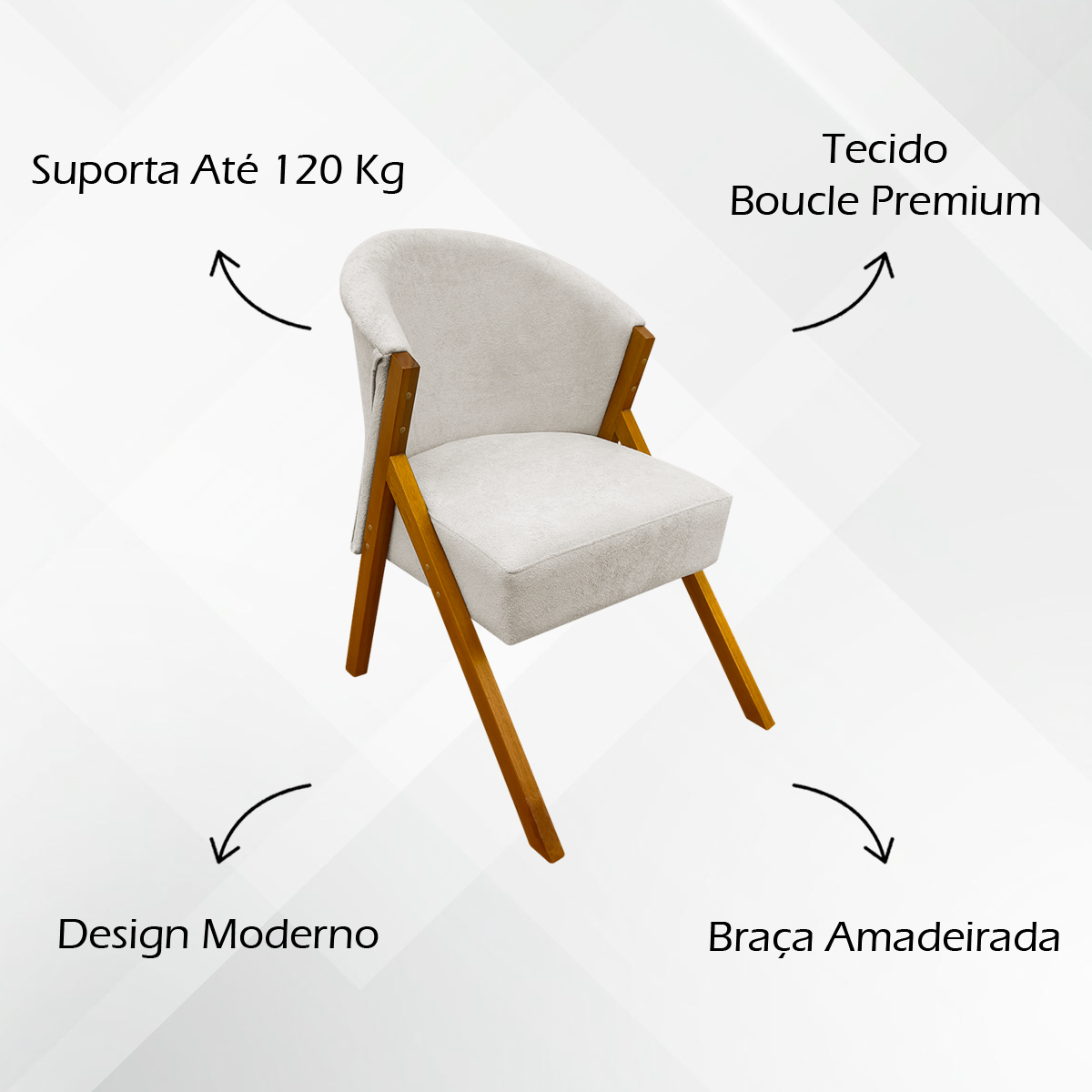 Poltrona Decorativa Para Sala Recepção You Bouclé Premium Bege Braça Amadeirada