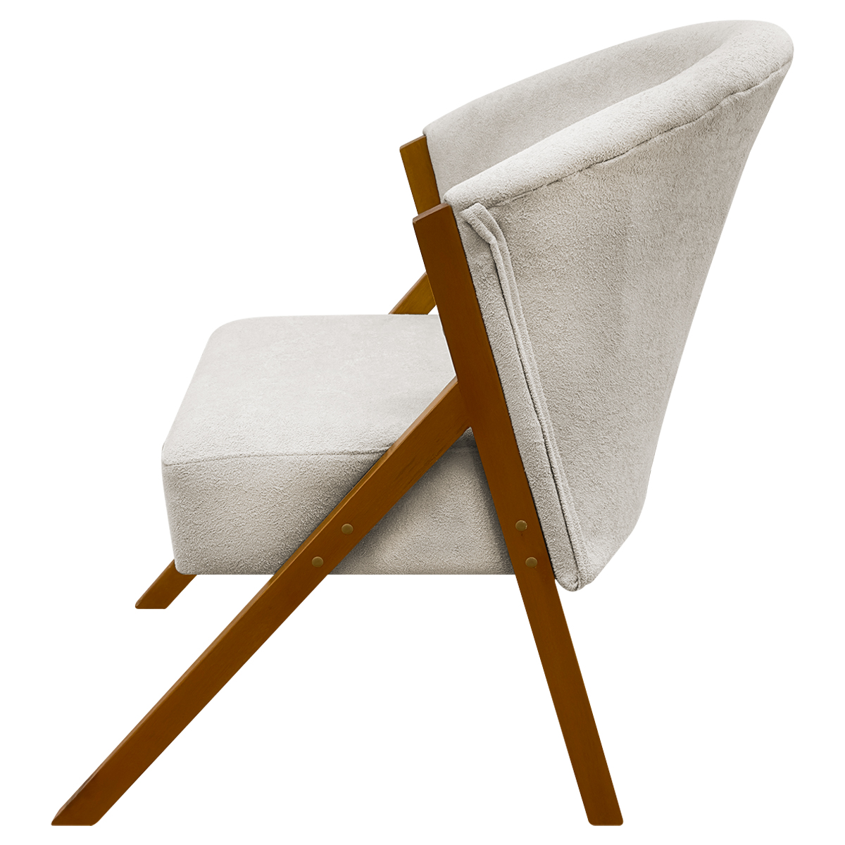 Poltrona Decorativa Para Sala Recepção You Bouclé Premium Bege Braça Amadeirada