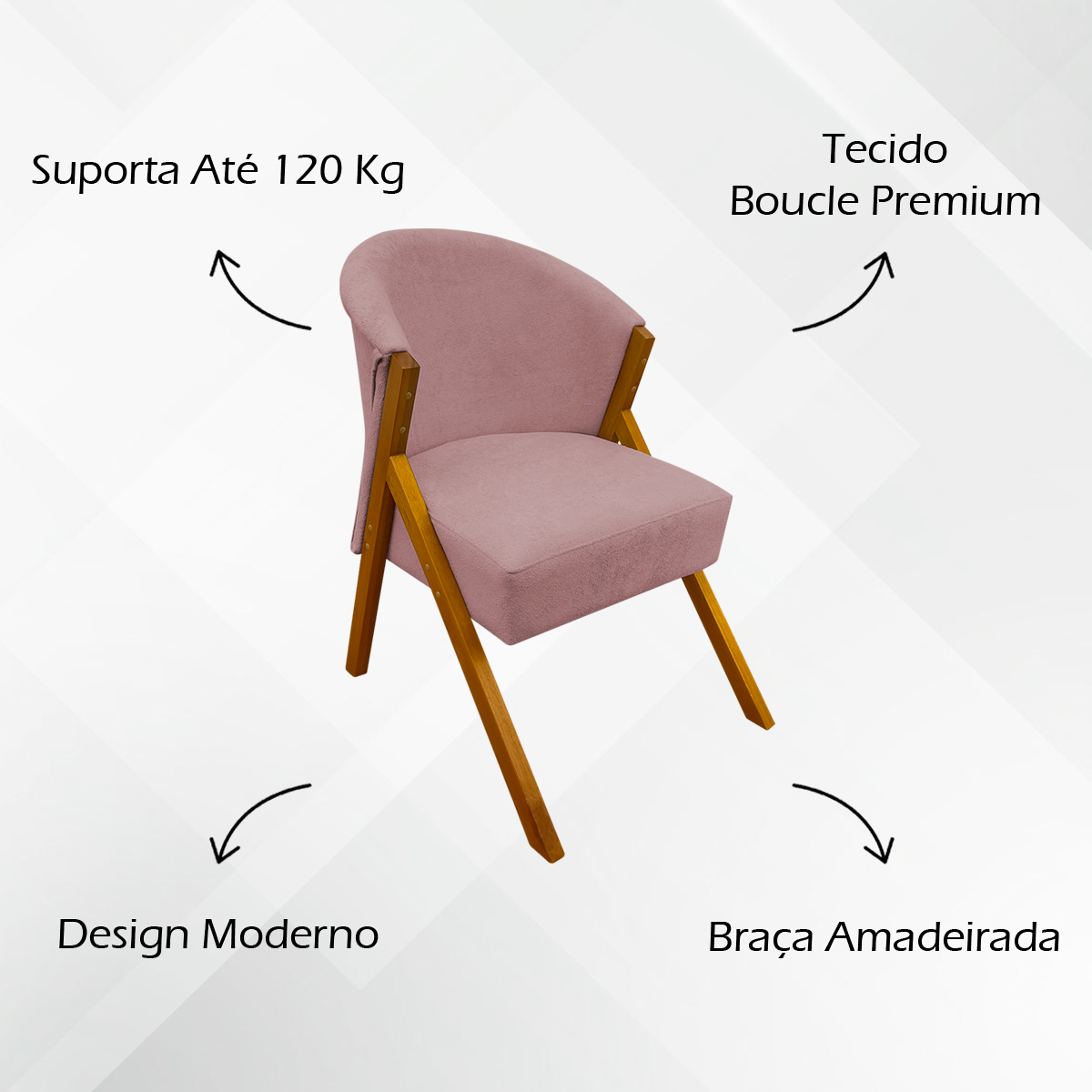 Poltrona Decorativa Para Sala Recepção You Bouclé Premium Rosê Braça Amadeirada
