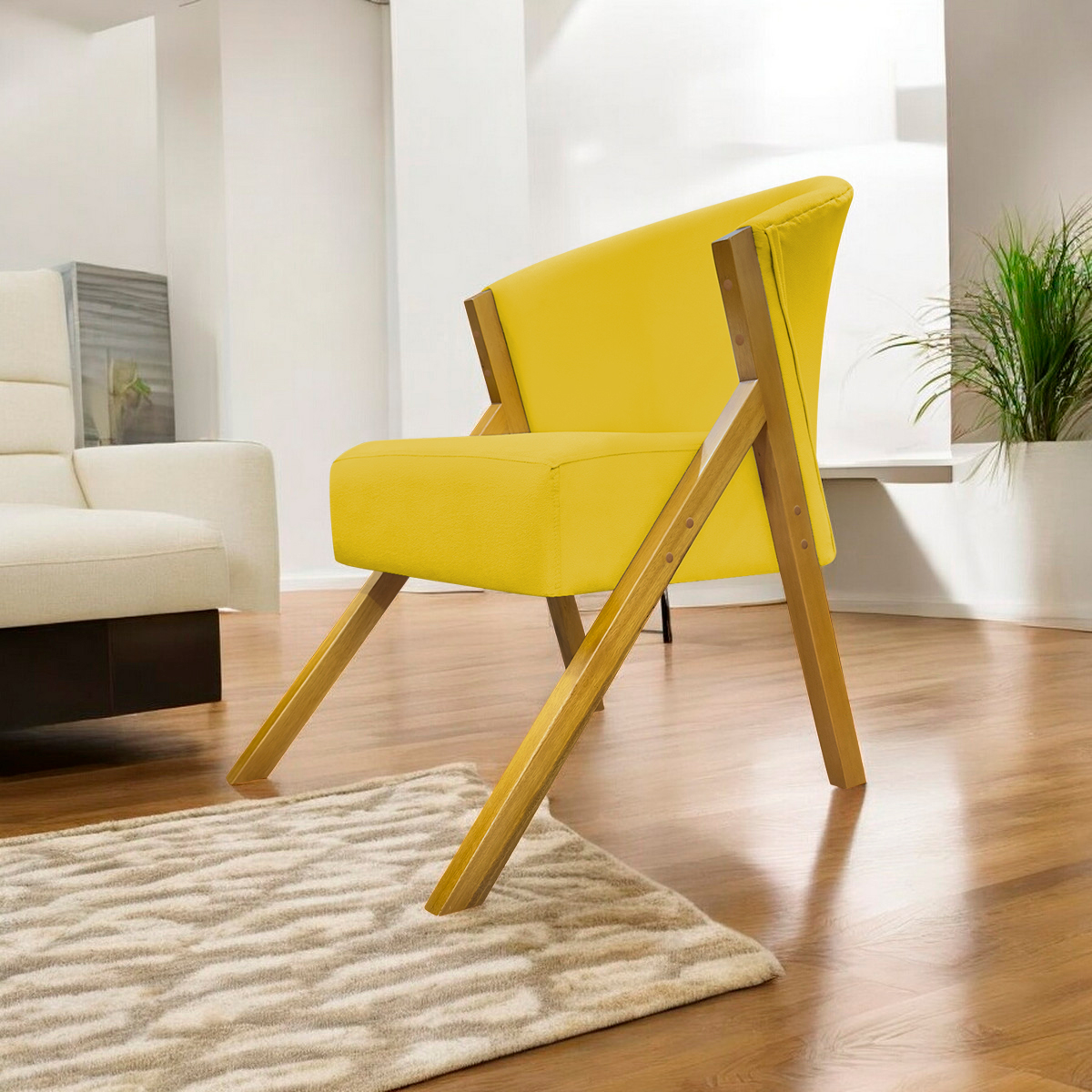 Poltrona Decorativa Para Sala Recepção You Suede Amarelo Braça Amadeirada