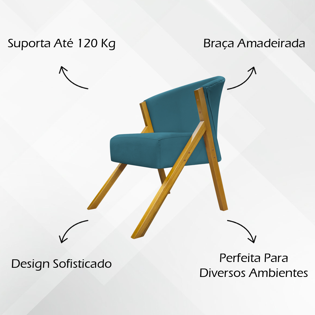 Poltrona Decorativa Para Sala Recepção You Suede Azul Marinho Braça Amadeirada