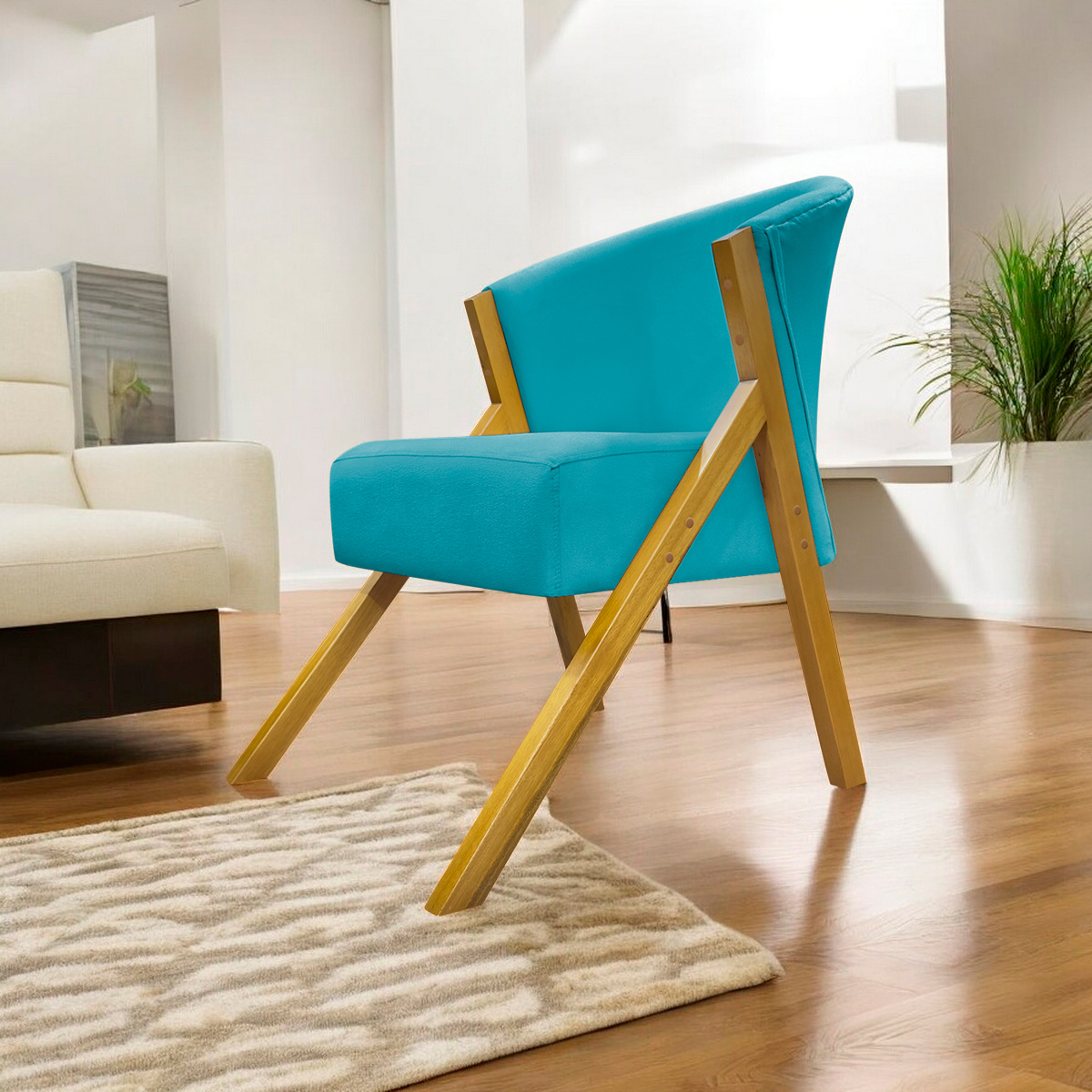 Poltrona Decorativa Para Sala Recepção You Suede Azul Turquesa Braça Amadeirada