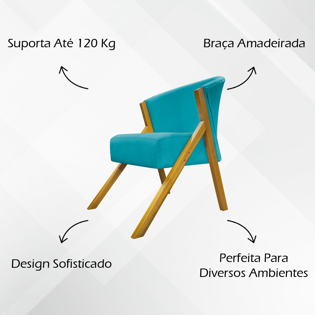 Poltrona Decorativa Para Sala Recepção You Suede Azul Turquesa Braça Amadeirada