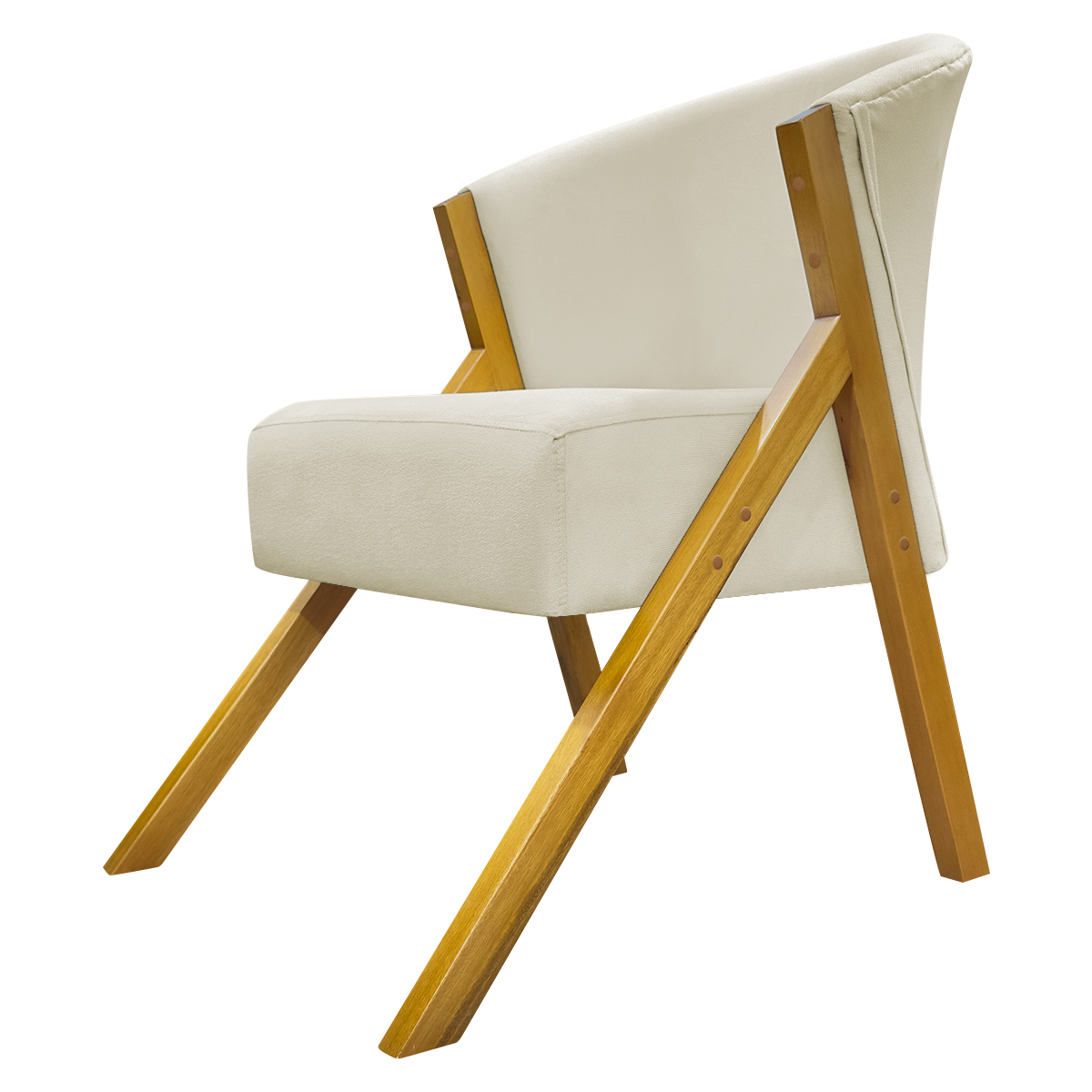 Poltrona Decorativa Para Sala Recepção You Suede Bege Braça Amadeirada