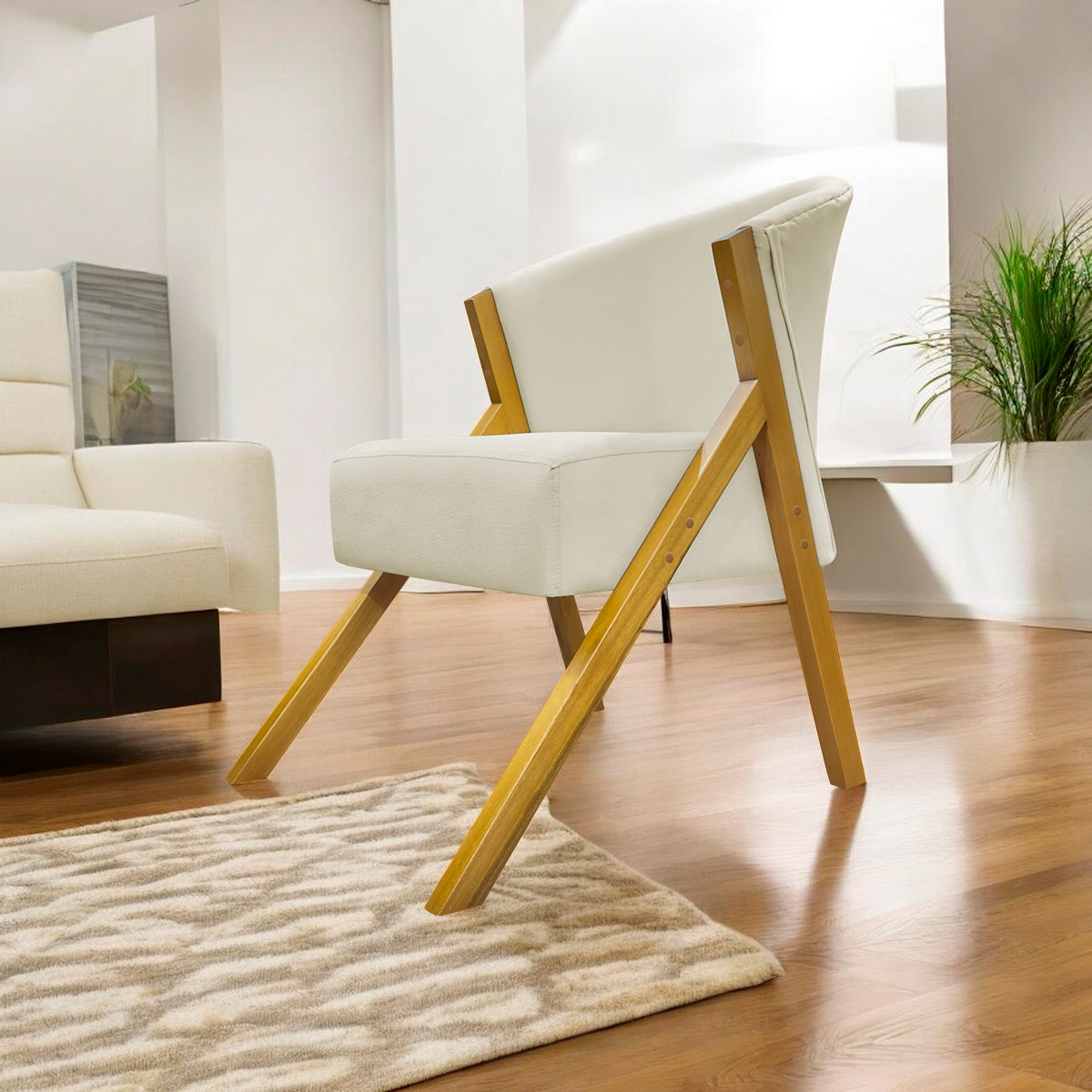 Poltrona Decorativa Para Sala Recepção You Suede Bege Braça Amadeirada