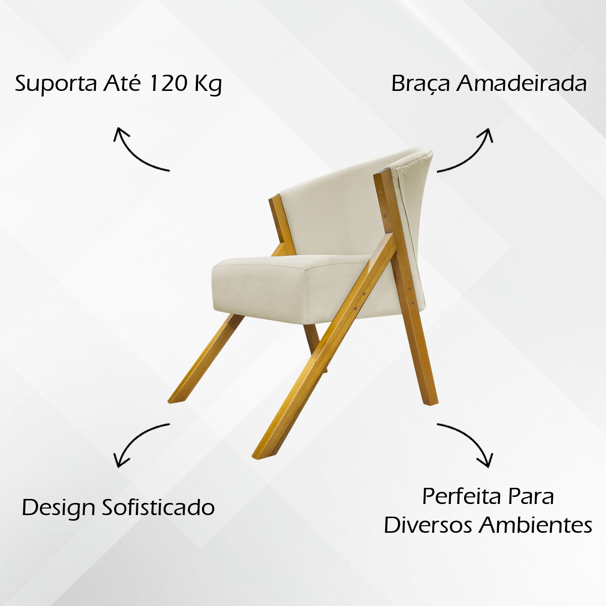 Poltrona Decorativa Para Sala Recepção You Suede Bege Braça Amadeirada