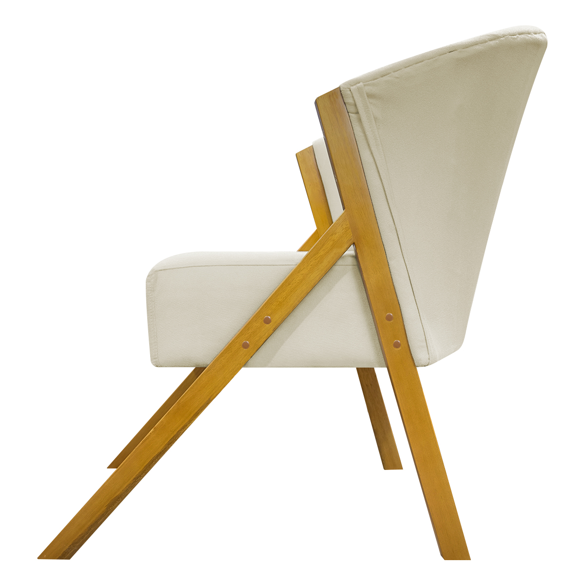 Poltrona Decorativa Para Sala Recepção You Suede Bege Braça Amadeirada