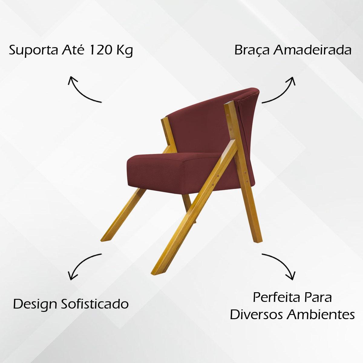 Poltrona Decorativa Para Sala Recepção You Suede Bordô Braça Amadeirada