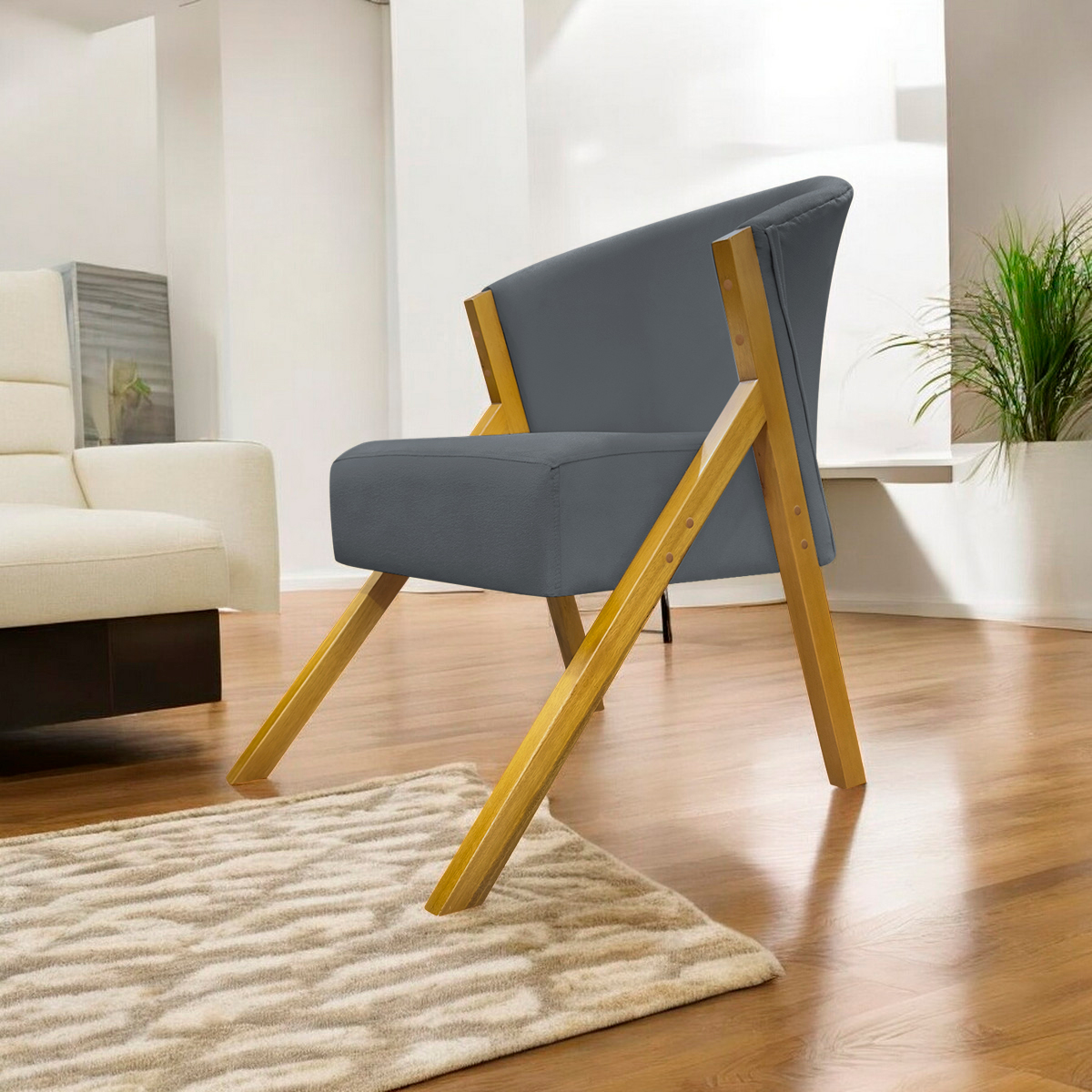 Poltrona Decorativa Para Sala Recepção You Suede Cinza Braça Amadeirada