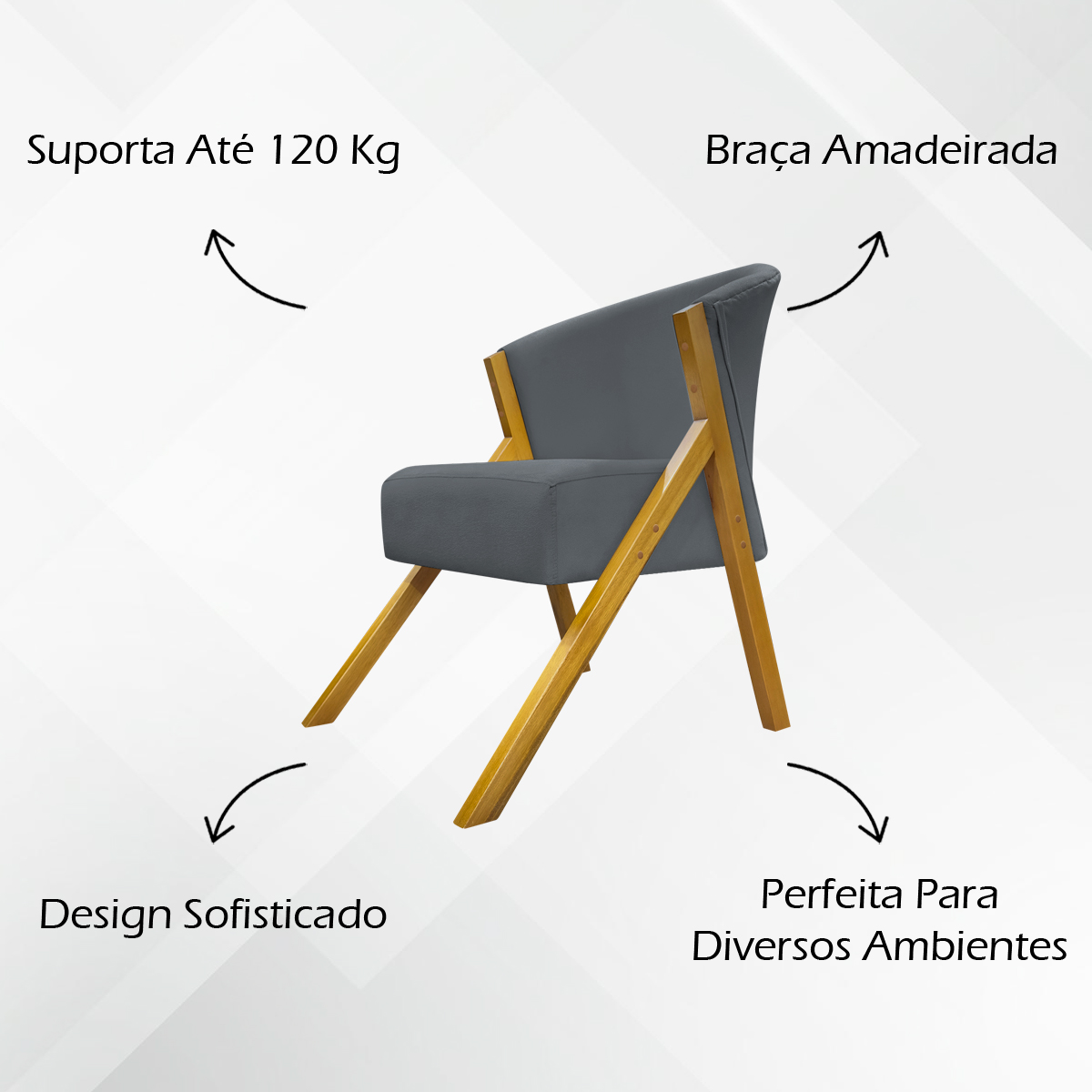 Poltrona Decorativa Para Sala Recepção You Suede Cinza Braça Amadeirada