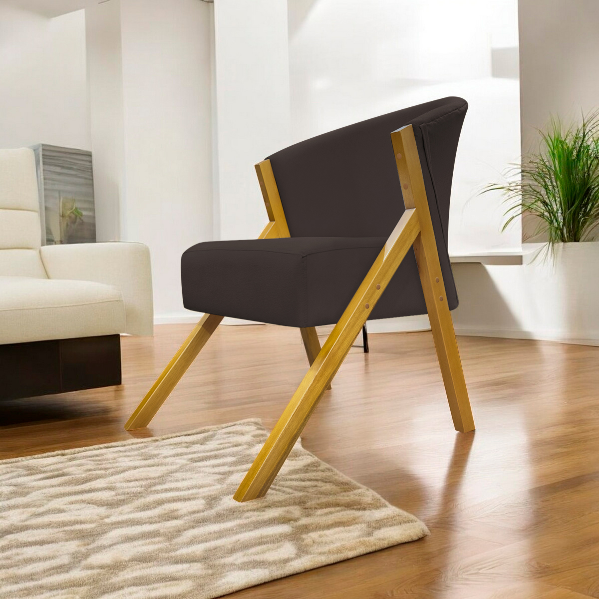 Poltrona Decorativa Para Sala Recepção You Suede Marrom Braça Amadeirada