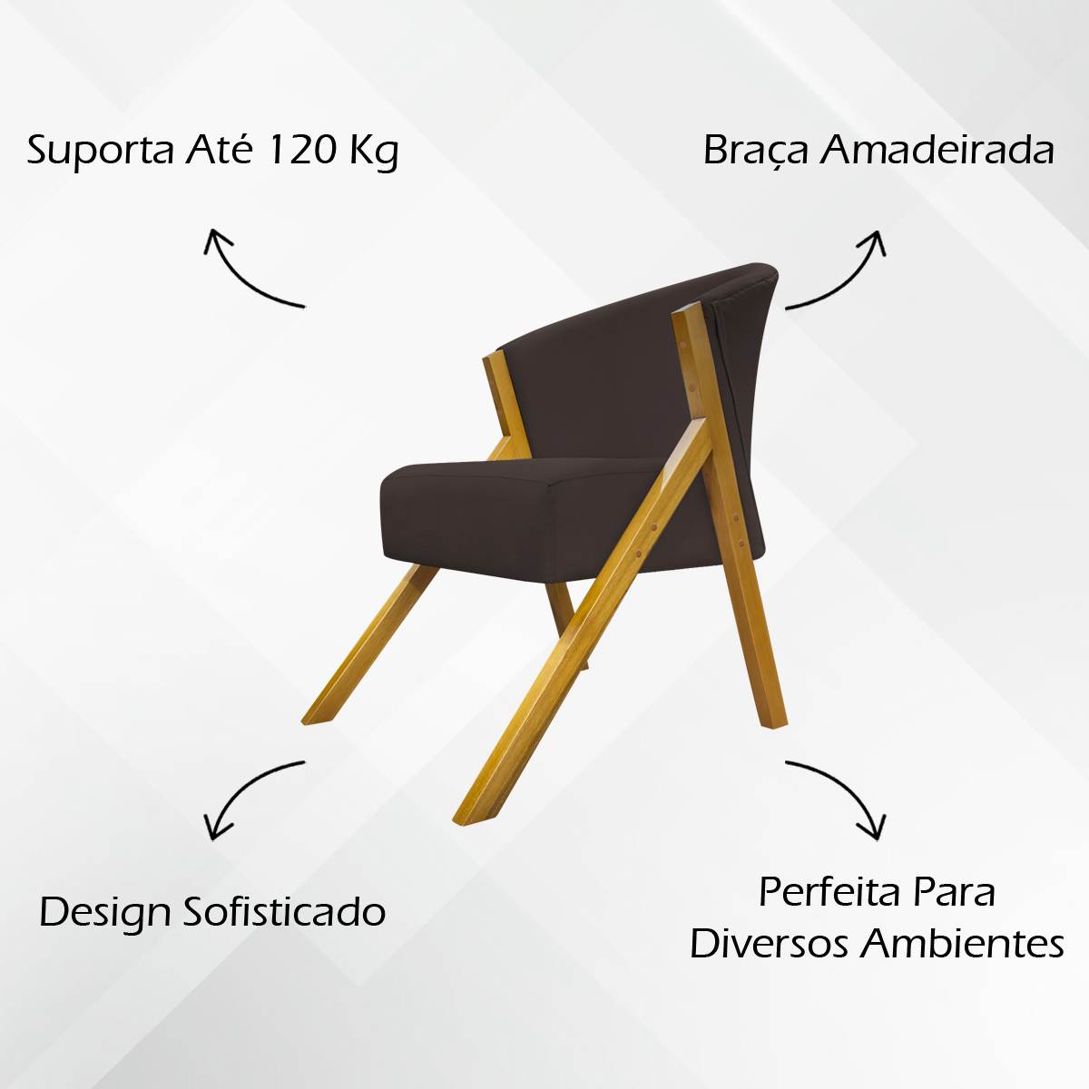 Poltrona Decorativa Para Sala Recepção You Suede Marrom Braça Amadeirada