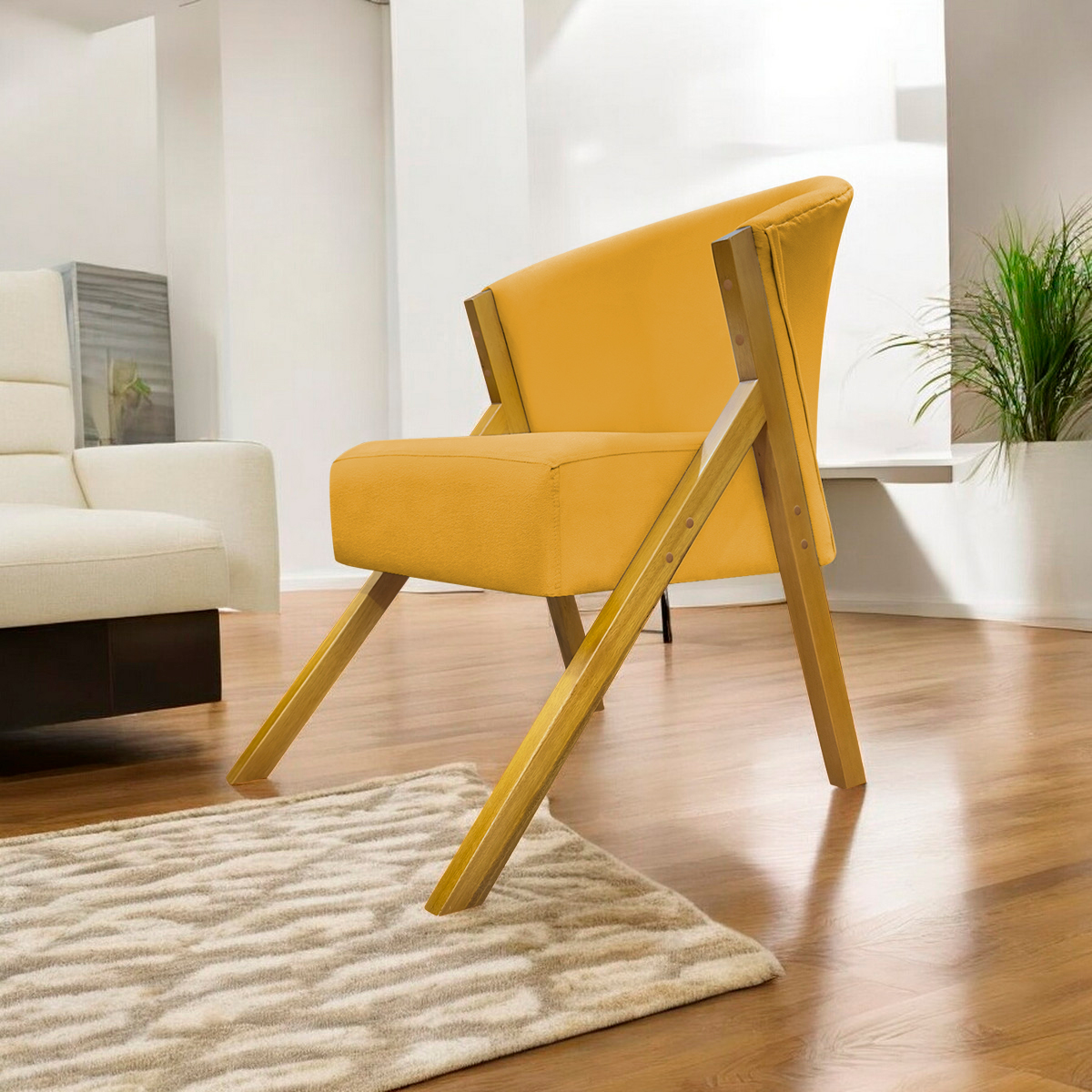 Poltrona Decorativa Para Sala Recepção You Suede Mostarda Braça Amadeirada