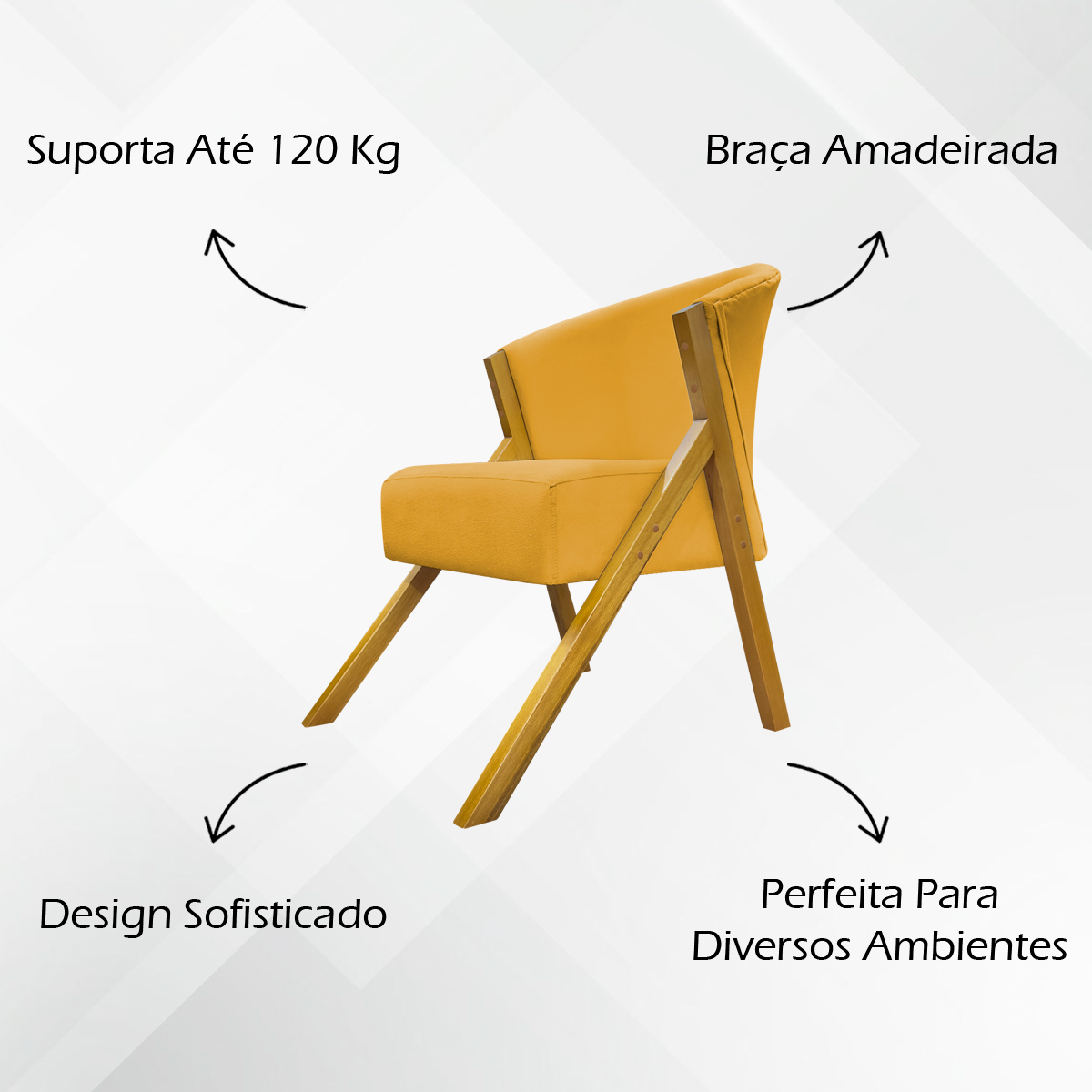 Poltrona Decorativa Para Sala Recepção You Suede Mostarda Braça Amadeirada