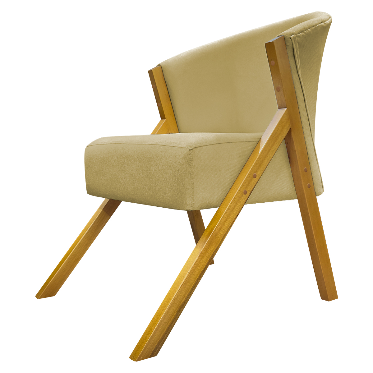 Poltrona Decorativa Para Sala Recepção You Suede Nude Braça Amadeirada